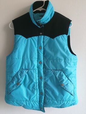 Vintage Roxy Turquoise Quilted Puffer Vest with Black Yoke Corduroy Reversible